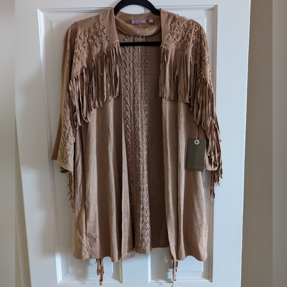 Fringed Tan Women's Jacket With Pockets
